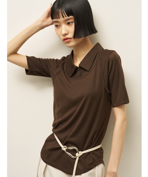 AIC.（エーアイシー）の「アンサンブルポロトップス（Tシャツ/カットソー・レディース・アイボリー/ダークブラウン/ブラック・FREE）」の8枚目の写真