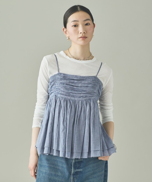 Curensology(カレンソロジー)の「Curensology(カレンソロジー)/シャンブレーレイヤードギャザーキャミソール(キャミソール・レディース・サックスブルー・FREE)」の1枚目の写真