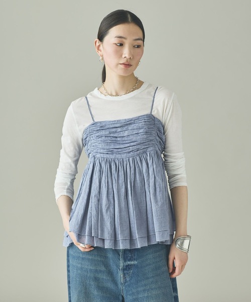 Curensology(カレンソロジー)の「Curensology(カレンソロジー)/シャンブレーレイヤードギャザーキャミソール(キャミソール・レディース・サックスブルー・FREE)」の2枚目の写真