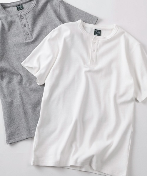 SlashDate(スラッシュデイト)の「【84】スパンリブ 無地 ヘンリーネックTシャツ/ユニセックス/レディース/メンズ(Tシャツ/カットソー・メンズ・ホワイト/ブラック/カーキ/グレー・M/L)」の1枚目の写真