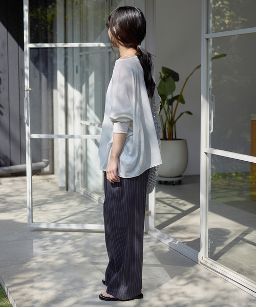 SLOBE IENA（スローブイエナ）の「《3サイズ展開/追加》フィブリルストライプリラックスパンツ（その他パンツ・レディース・カーキ/ネイビー・36/38/40）」の14枚目の写真