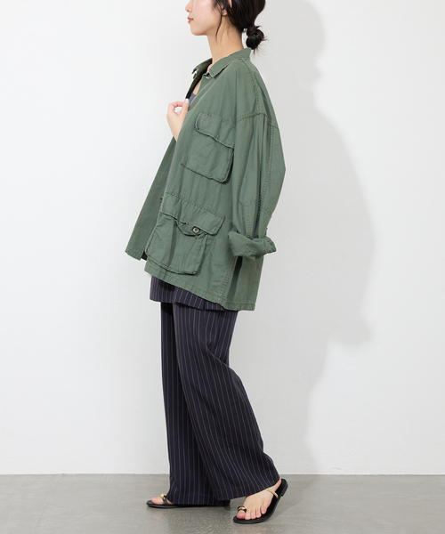 SLOBE IENA（スローブイエナ）の「《3サイズ展開/追加》フィブリルストライプリラックスパンツ（その他パンツ・レディース・カーキ/ネイビー・36/38/40）」の22枚目の写真