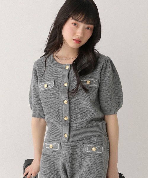 Heather(ヘザー)の「ゴールドボタンステッチカーディガン 670464(ニット/セーター・レディース・ネイビー/アイボリー/グレー・FREE)」の1枚目の写真