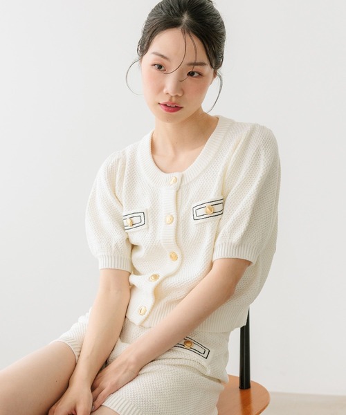 Heather(ヘザー)の「ゴールドボタンステッチカーディガン 670464(ニット/セーター・レディース・ネイビー/アイボリー/グレー・FREE)」の7枚目の写真