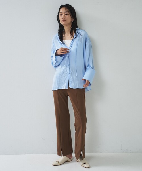 GALLEST（ギャレスト）の「【一部店舗限定】シアーフードオーバーシャツ（シャツ/ブラウス・レディース・サックスブルー/オフホワイト/ナチュラル・38）」の9枚目の写真