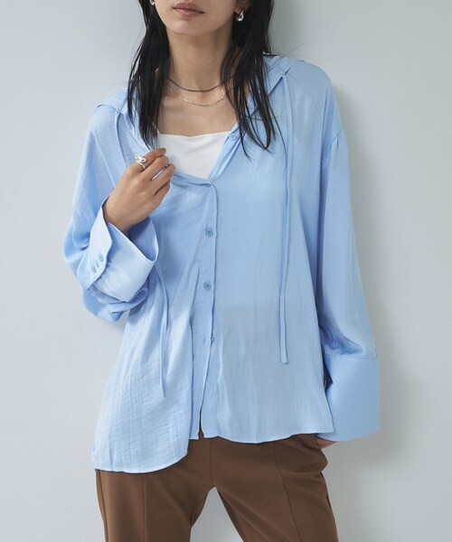 GALLEST（ギャレスト）の「【一部店舗限定】シアーフードオーバーシャツ（シャツ/ブラウス・レディース・サックスブルー/オフホワイト/ナチュラル・38）」の10枚目の写真