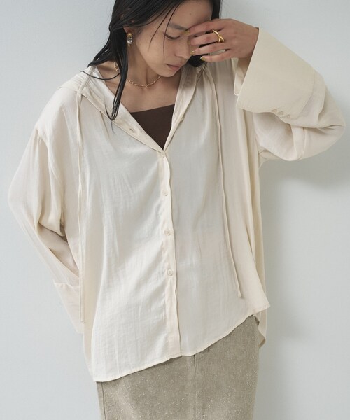 GALLEST（ギャレスト）の「【一部店舗限定】シアーフードオーバーシャツ（シャツ/ブラウス・レディース・サックスブルー/オフホワイト/ナチュラル・38）」の16枚目の写真