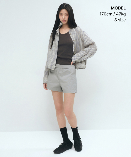 MUSINSA STANDARD WOMAN（ムシンサスタンダードウーマン）の「ウィメンズチェックフードパーカーシャツジャケット[ライトベージュ]（シャツ/ブラウス・レディース・その他・SMALL/MEDIUM/LARGE/X-SMALL）」の6枚目の写真