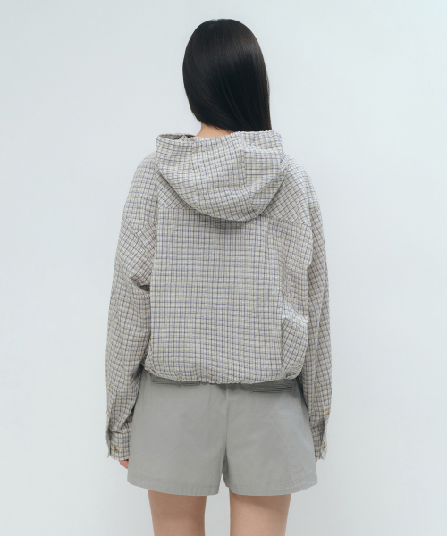 MUSINSA STANDARD WOMAN（ムシンサスタンダードウーマン）の「ウィメンズチェックフードパーカーシャツジャケット[ライトベージュ]（シャツ/ブラウス・レディース・その他・SMALL/MEDIUM/LARGE/X-SMALL）」の5枚目の写真