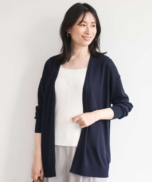 OFUON le MK(オフオンルエムケー)の「着流しカーディガン/接触冷感/洗える/WEB限定サイズあり(カーディガン/ボレロ・レディース・ホワイト/ライトブルー/ネイビー・38/36)」の4枚目の写真