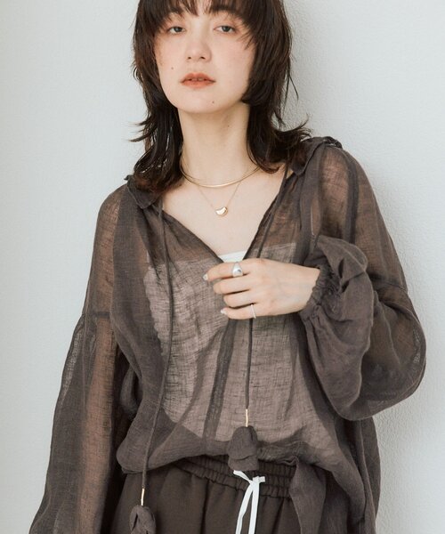 RIVE DROITE（リヴドロワ）の「【à Nice】リネンギャザーブラウス（シャツ/ブラウス・レディース・ブルー/ベージュ/ブラウン/ピンク・FREE）」の7枚目の写真