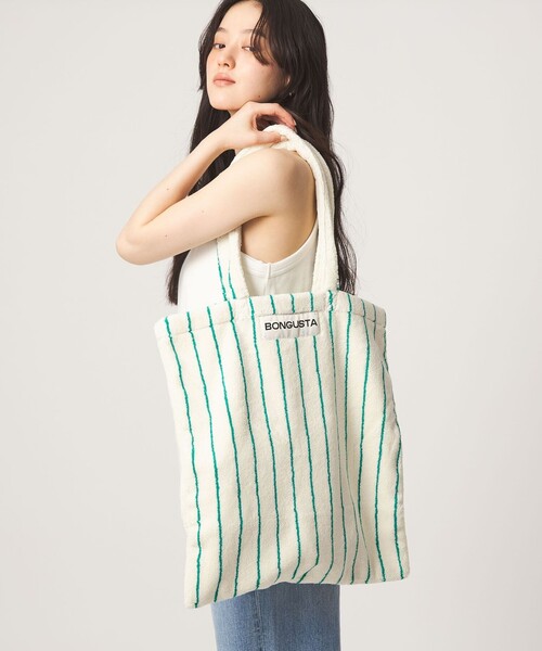BONGUSTA(ボングスタ)の「<BONGUSTA>トートバッグ(ストライプ)(トートバッグ・レディース・ホワイト/ブラウン系/クリーム/コバルトブルー/イエロー/ワイン/ベージュ・FREE)」の2枚目の写真