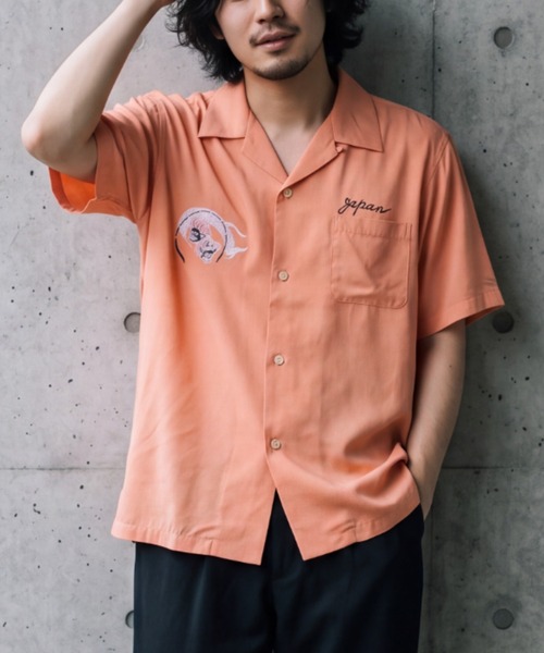 HOUSTON(ヒューストン)の「【UT207】【HOUSTON/ヒューストン】FUUJIN & RAIJIN SOUVENIR SHIRT 41278(シャツ/ブラウス・メンズ・ブラック/オレンジ・LARGE)」の2枚目の写真