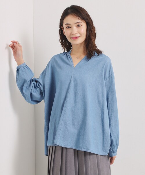 ITS'DEMO(イッツデモ)の「【洗濯機OK】シアーデニムスキッパーブラウス(シャツ/ブラウス・レディース・ネイビー/サックスブルー/ブルー・00)」の8枚目の写真