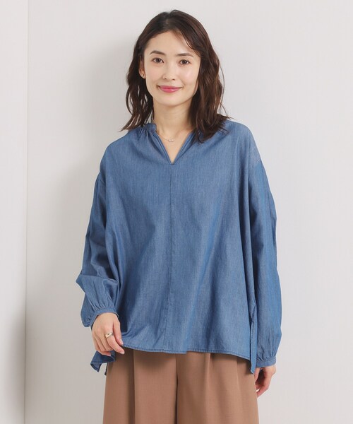 ITS'DEMO(イッツデモ)の「【洗濯機OK】シアーデニムスキッパーブラウス(シャツ/ブラウス・レディース・ネイビー/サックスブルー/ブルー・00)」の12枚目の写真