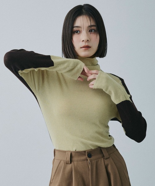 Clum(クルム)の「bicolor turtle knit / バイカラータートルニット(ニット/セーター・レディース・ライトベージュ/グレー・FREE)」の17枚目の写真