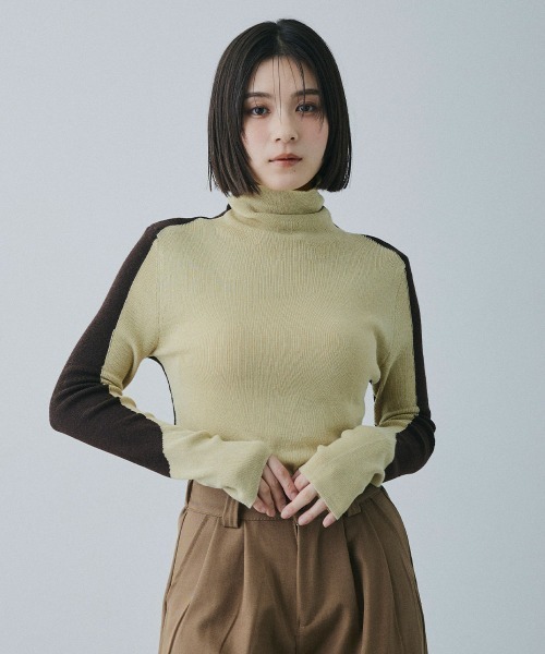 Clum(クルム)の「bicolor turtle knit / バイカラータートルニット(ニット/セーター・レディース・ライトベージュ/グレー・FREE)」の18枚目の写真
