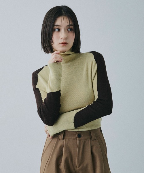 Clum(クルム)の「bicolor turtle knit / バイカラータートルニット(ニット/セーター・レディース・ライトベージュ/グレー・FREE)」の20枚目の写真