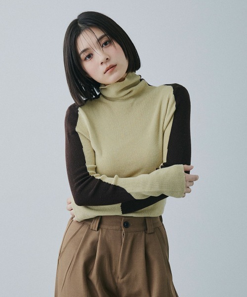 Clum(クルム)の「bicolor turtle knit / バイカラータートルニット(ニット/セーター・レディース・ライトベージュ/グレー・FREE)」の21枚目の写真