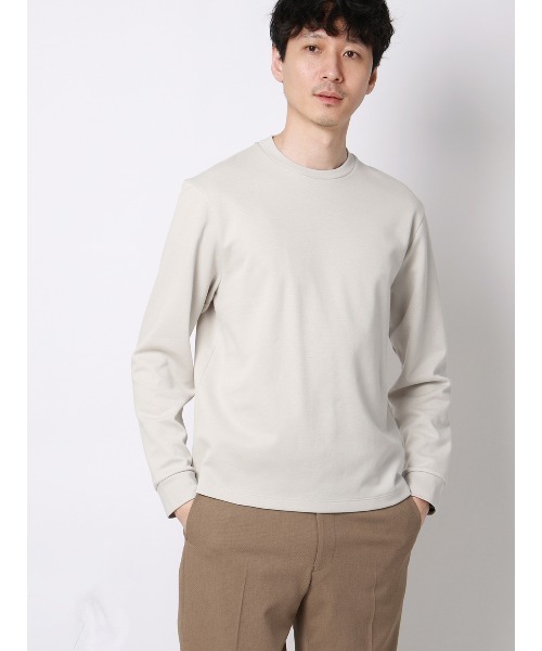 SUIT SQUARE(スーツスクエア)の「オフィT/Tシャツ/長袖/ウォッシャブル/プレーティング鹿の子/無地(Tシャツ/カットソー・メンズ・ブラック/グレー/ホワイト/ブラウン・S/M/L/LL/3L)」の1枚目の写真
