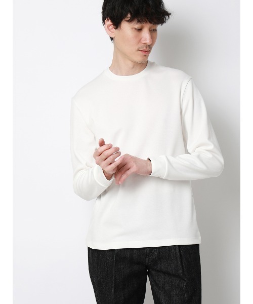 SUIT SQUARE(スーツスクエア)の「オフィT/Tシャツ/長袖/ウォッシャブル/プレーティング鹿の子/無地(Tシャツ/カットソー・メンズ・ブラック/グレー/ホワイト/ブラウン・S/M/L/LL/3L)」の3枚目の写真