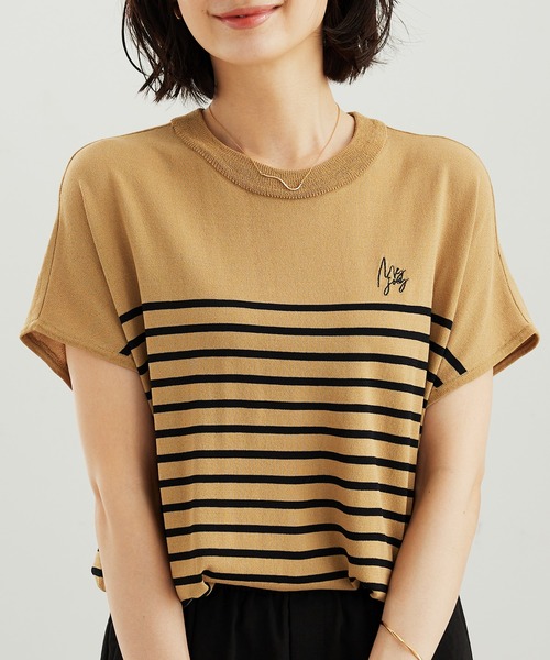 BELLUNA PLUS（ベルーナ）の「シャリ冷！多機能フレンチ袖ニットＴシャツ（ニット/セーター・レディース・ブラウン系/バイオレット/ブラック×ホワイト/ワイン系・LARGE/MEDIUM/X-LARGE）」の2枚目の写真