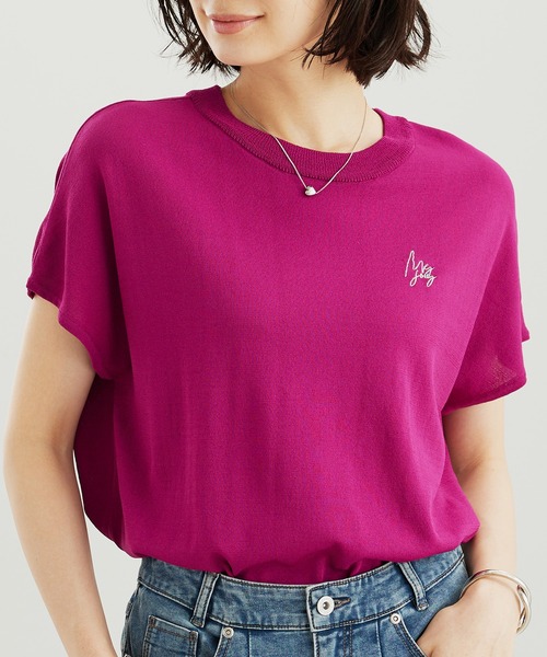 BELLUNA PLUS（ベルーナ）の「シャリ冷！多機能フレンチ袖ニットＴシャツ（ニット/セーター・レディース・ブラウン系/バイオレット/ブラック×ホワイト/ワイン系・LARGE/MEDIUM/X-LARGE）」の4枚目の写真