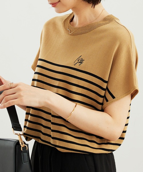 BELLUNA PLUS（ベルーナ）の「シャリ冷！多機能フレンチ袖ニットＴシャツ（ニット/セーター・レディース・ブラウン系/バイオレット/ブラック×ホワイト/ワイン系・LARGE/MEDIUM/X-LARGE）」の20枚目の写真