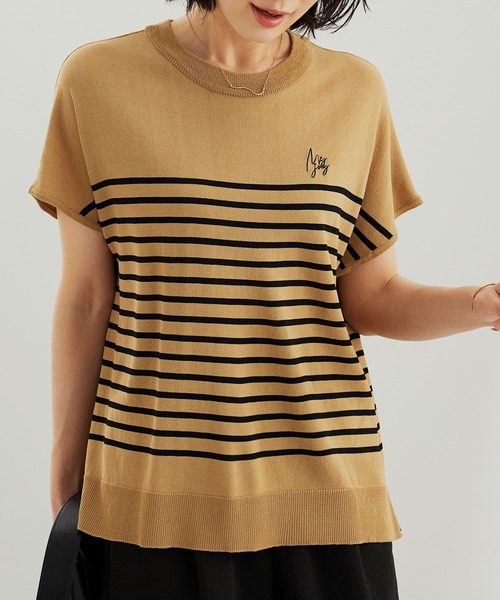 BELLUNA PLUS（ベルーナ）の「シャリ冷！多機能フレンチ袖ニットＴシャツ（ニット/セーター・レディース・ブラウン系/バイオレット/ブラック×ホワイト/ワイン系・LARGE/MEDIUM/X-LARGE）」の21枚目の写真