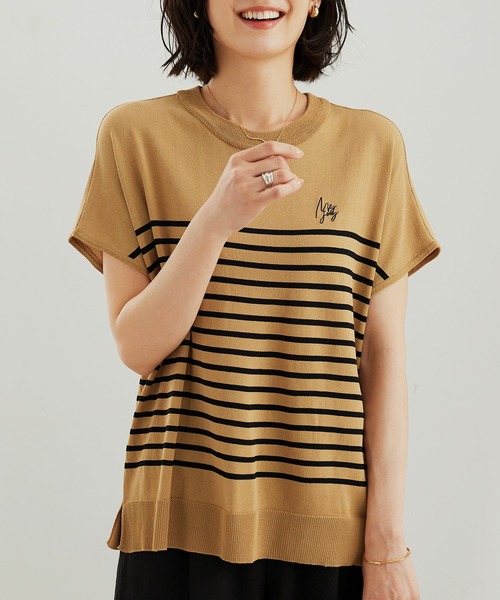 BELLUNA PLUS（ベルーナ）の「シャリ冷！多機能フレンチ袖ニットＴシャツ（ニット/セーター・レディース・ブラウン系/バイオレット/ブラック×ホワイト/ワイン系・LARGE/MEDIUM/X-LARGE）」の22枚目の写真