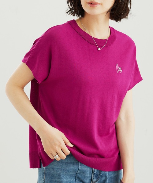 BELLUNA PLUS（ベルーナ）の「シャリ冷！多機能フレンチ袖ニットＴシャツ（ニット/セーター・レディース・ブラウン系/バイオレット/ブラック×ホワイト/ワイン系・LARGE/MEDIUM/X-LARGE）」の5枚目の写真