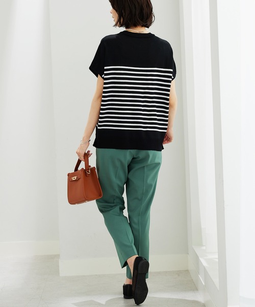 BELLUNA PLUS（ベルーナ）の「シャリ冷！多機能フレンチ袖ニットＴシャツ（ニット/セーター・レディース・ブラウン系/バイオレット/ブラック×ホワイト/ワイン系・LARGE/MEDIUM/X-LARGE）」の17枚目の写真
