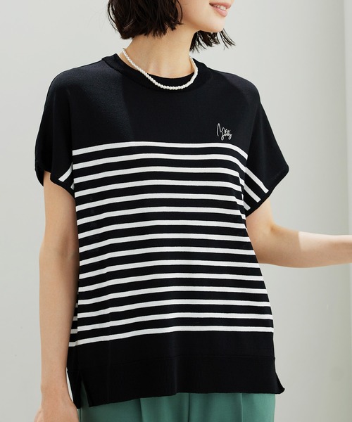 BELLUNA PLUS（ベルーナ）の「シャリ冷！多機能フレンチ袖ニットＴシャツ（ニット/セーター・レディース・ブラウン系/バイオレット/ブラック×ホワイト/ワイン系・LARGE/MEDIUM/X-LARGE）」の11枚目の写真