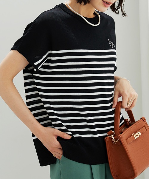 BELLUNA PLUS（ベルーナ）の「シャリ冷！多機能フレンチ袖ニットＴシャツ（ニット/セーター・レディース・ブラウン系/バイオレット/ブラック×ホワイト/ワイン系・LARGE/MEDIUM/X-LARGE）」の12枚目の写真