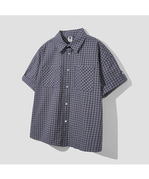 AGOD（エージーオーディー）の「ロールアップスナップチェックハーフシャツ[ネイビー]（シャツ/ブラウス）」