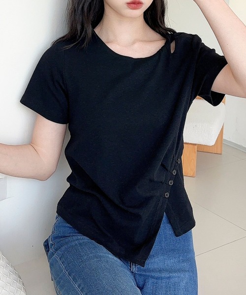 Jasmine Grandiflorum(ジャスミングランディフローラム)の「【Jasmine】カットアウトアシメトリーデザインTシャツ(Tシャツ/カットソー・レディース・ホワイト/ブラック・FREE)」の14枚目の写真