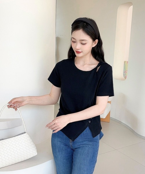 Jasmine Grandiflorum(ジャスミングランディフローラム)の「【Jasmine】カットアウトアシメトリーデザインTシャツ(Tシャツ/カットソー・レディース・ホワイト/ブラック・FREE)」の12枚目の写真