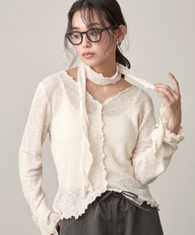 Sheer Cardigan Narrow Scarf Set｜シアーカーディガンナロースカーフセット