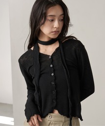 Sheer Cardigan Narrow Scarf Set|シアーカーディガンナロースカーフセット