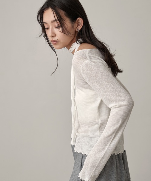 OFROOM(オフルーム)の「Sheer Cardigan Narrow Scarf Set|シアーカーディガンナロースカーフセット(カーディガン/ボレロ・レディース・ベージュ/ホワイト/ブラック/グレー・FREE)」の10枚目の写真