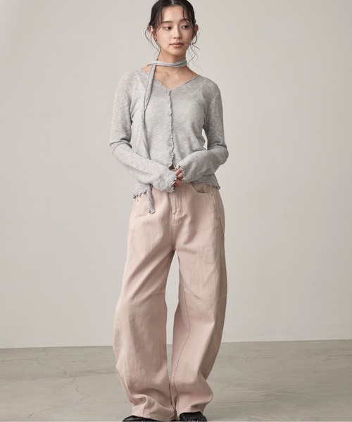 OFROOM(オフルーム)の「Sheer Cardigan Narrow Scarf Set|シアーカーディガンナロースカーフセット(カーディガン/ボレロ・レディース・ベージュ/ホワイト/ブラック/グレー・FREE)」の22枚目の写真