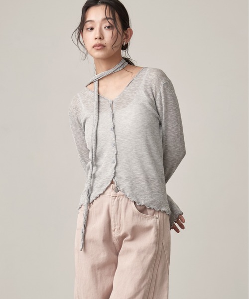 OFROOM(オフルーム)の「Sheer Cardigan Narrow Scarf Set|シアーカーディガンナロースカーフセット(カーディガン/ボレロ・レディース・ベージュ/ホワイト/ブラック/グレー・FREE)」の21枚目の写真