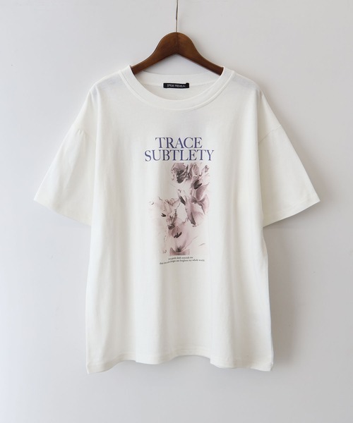 SpRay(スプレイ)の「汗染み防止花フォト Tシャツ(Tシャツ/カットソー・レディース・ブラック/グレー/ブラウン/アイボリー/チャコールグレー・FREE)」の2枚目の写真