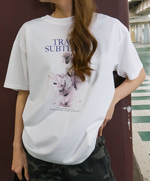 SpRay（スプレイ）の「汗染み防止花フォト Tシャツ（Tシャツ/カットソー・レディース・ブラック/グレー/ブラウン/アイボリー/チャコールグレー・FREE）」の22枚目の写真