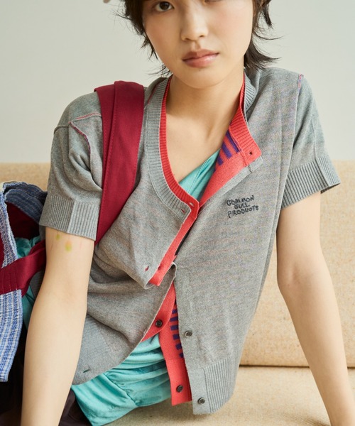 common gull products.（コモンガルプロダクツ）の「2つで1つの半袖カーディガン、芽心（カーディガン/ボレロ・レディース・グレー系/ミント/ネイビー/サックスブルー・SMALL/MEDIUM）」の12枚目の写真