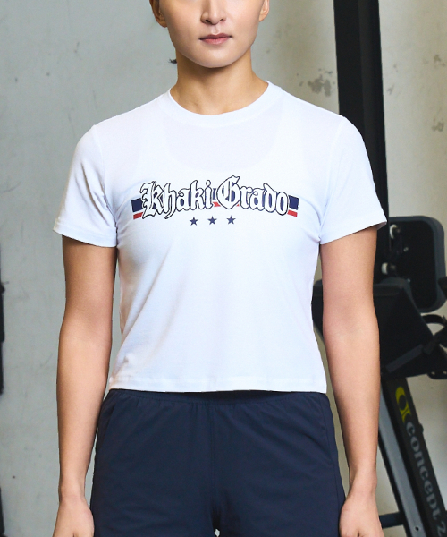 KHAKI GRADO(カーキグラド)の「K.A.G レイヤードフレイムロゴクロップレギュラーフィット半袖Tシャツ(ホワイト)(Tシャツ/カットソー・レディース・その他・SMALL/MEDIUM/LARGE)」の3枚目の写真