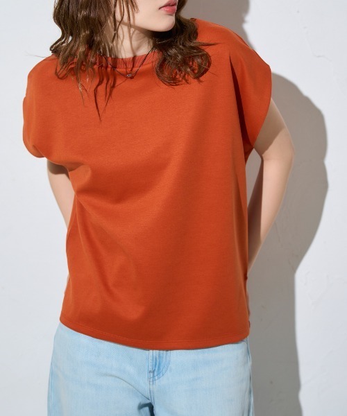 TRIANGLE PALETTE(トライアングルパレット)の「フレンチスリーブ ダンボールプルオーバー(Tシャツ/カットソー・レディース・ホワイト/テラコッタ/ブルー/ブラック/グレー・FREE)」の12枚目の写真