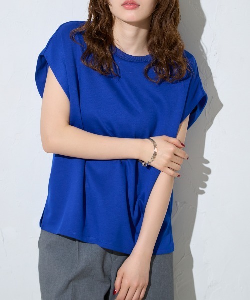 TRIANGLE PALETTE(トライアングルパレット)の「フレンチスリーブ ダンボールプルオーバー(Tシャツ/カットソー・レディース・ホワイト/テラコッタ/ブルー/ブラック/グレー・FREE)」の19枚目の写真