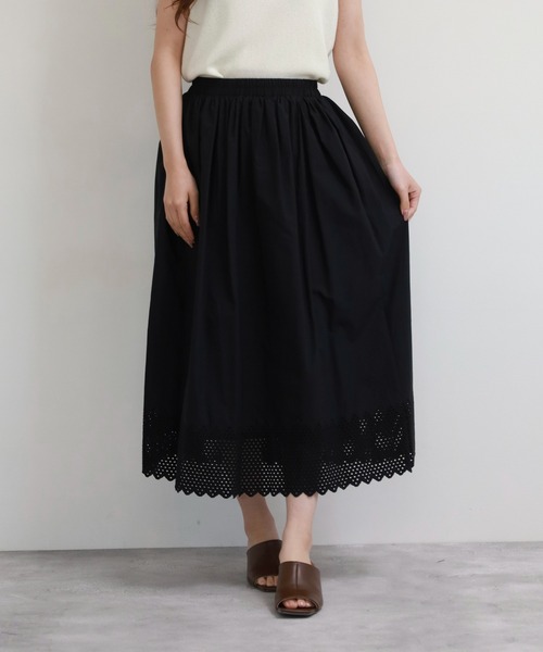 EGLANTINE（エグランティーヌ）の「EGLANTINE コットンスカート（スカート・レディース・オフホワイト/ブラック・38）」の2枚目の写真