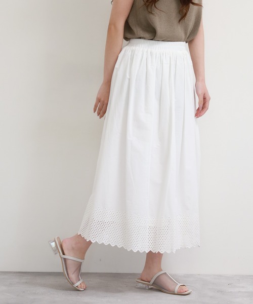 EGLANTINE（エグランティーヌ）の「EGLANTINE コットンスカート（スカート・レディース・オフホワイト/ブラック・38）」の3枚目の写真